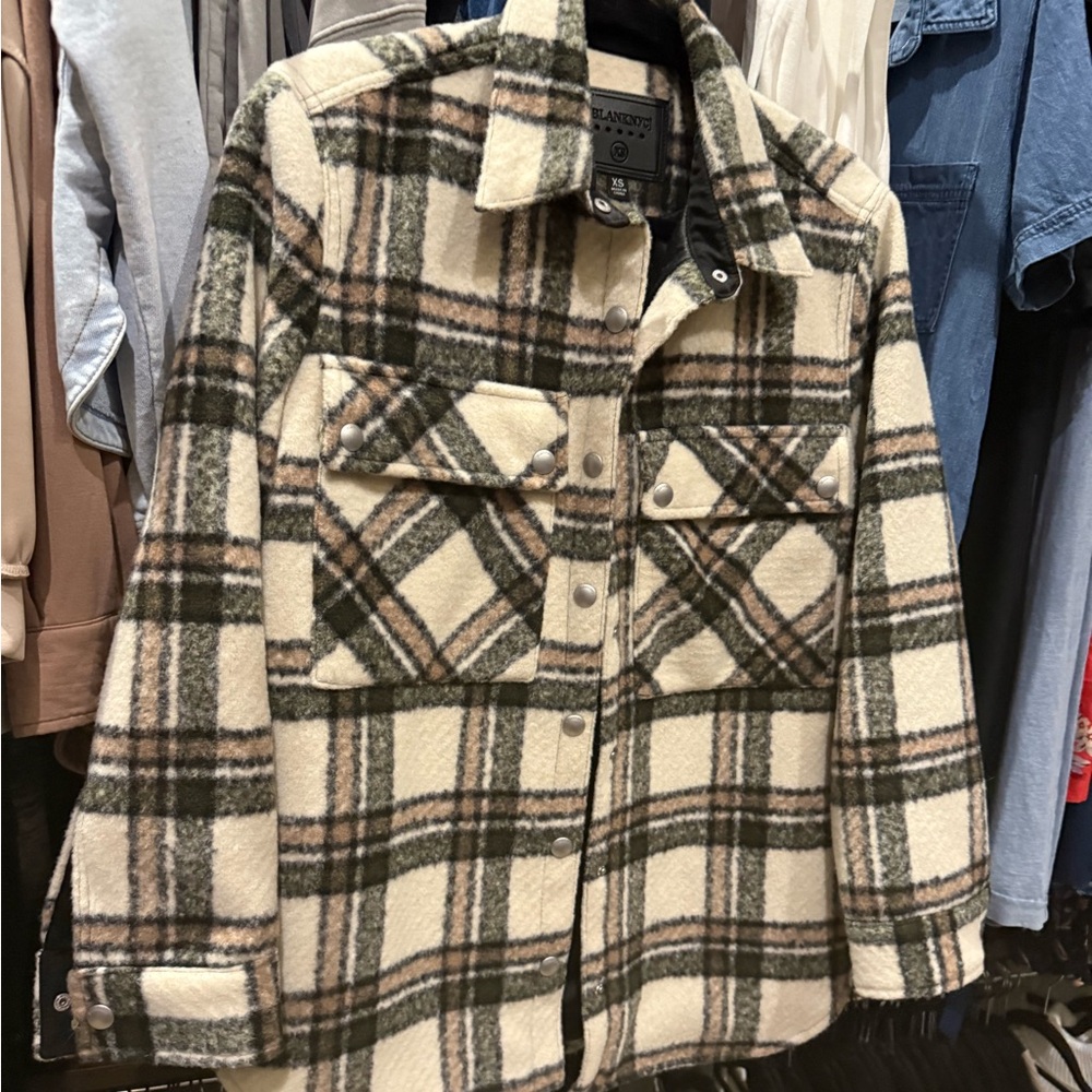 Plaid Women's Jacket in Cream and Green a pink BLANK NYC size xs fits like a s